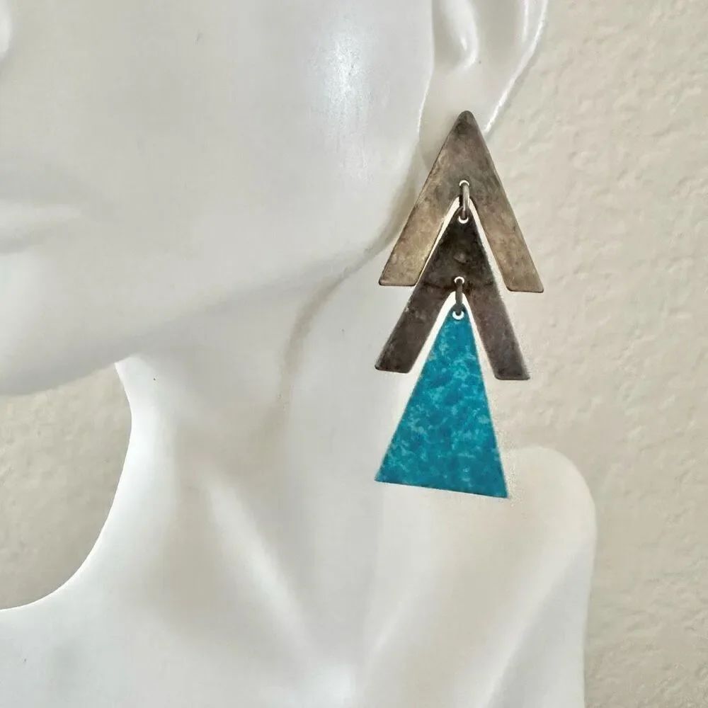 Silver plated blue geometric earrings